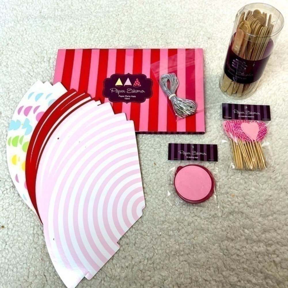 Paper Eskimo Party Hats, Utensils, Tags, Candles, Cups & Cupcake Toppers Bundle